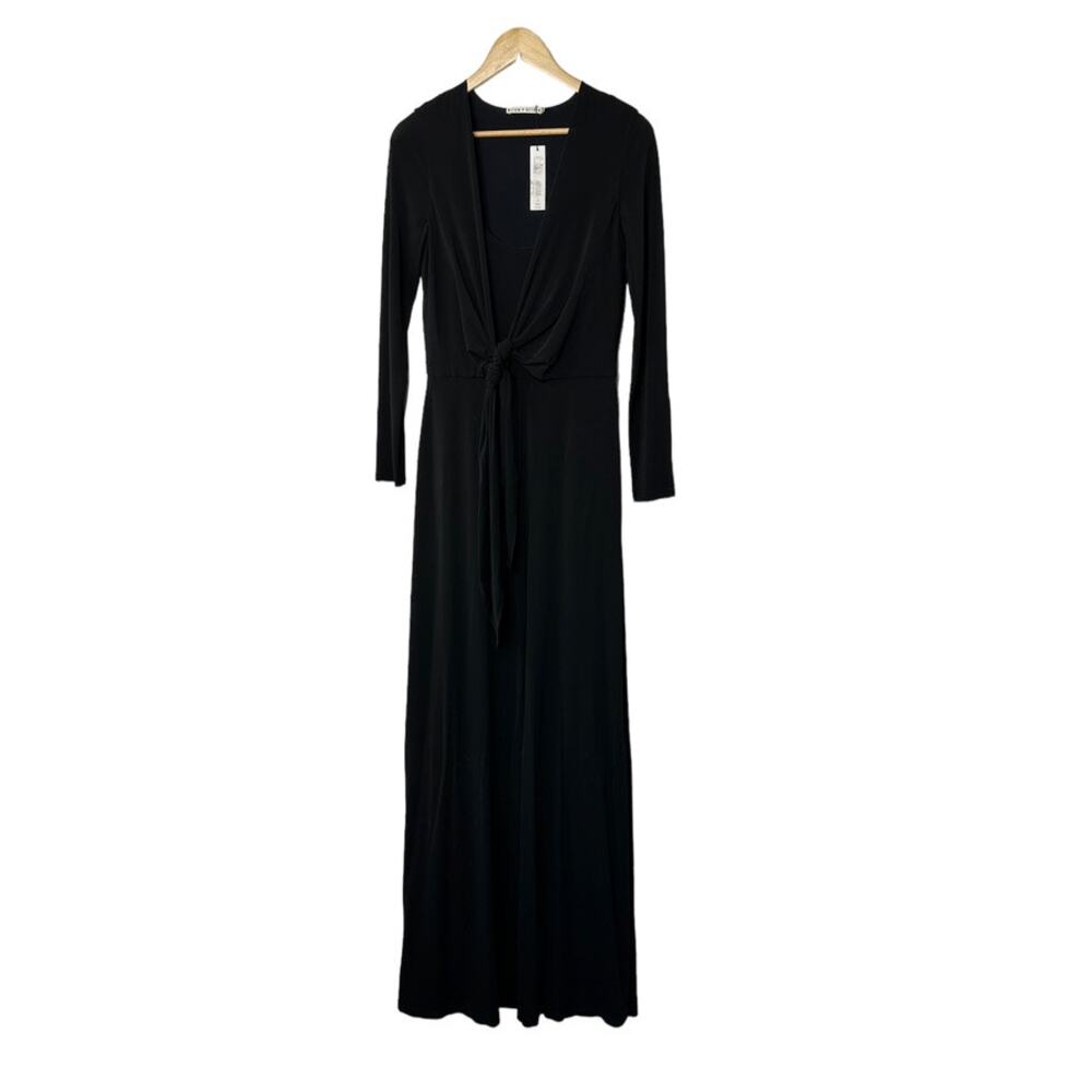 Alice + Olivia Salina Plunging V-Neck Tie Waist Maxi Black Dress Size Medium NEW